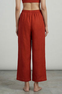 Zivame Mock Linen Woven Loungewear Bottom - Burnt Brick — thumbnail 4
